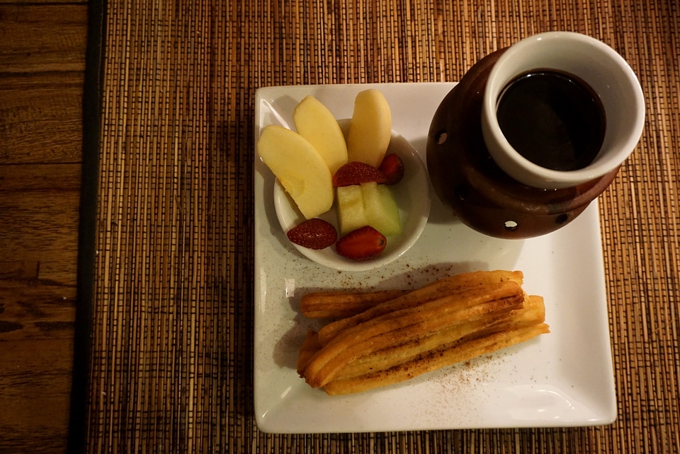 Home made churros fruit bowl healthy