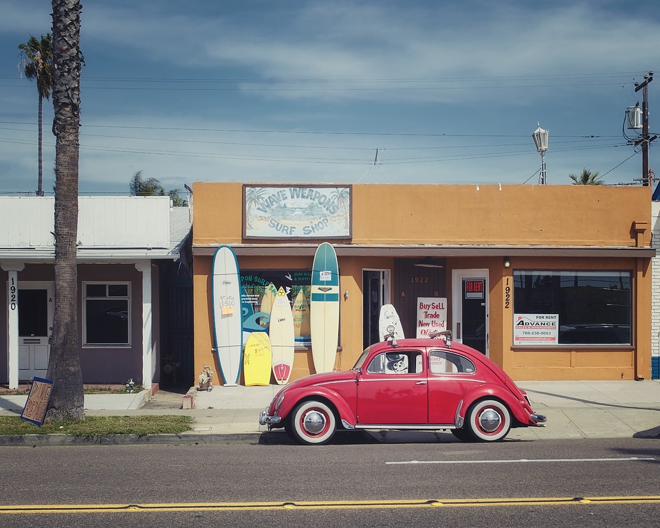 Classic car surfboards vintage