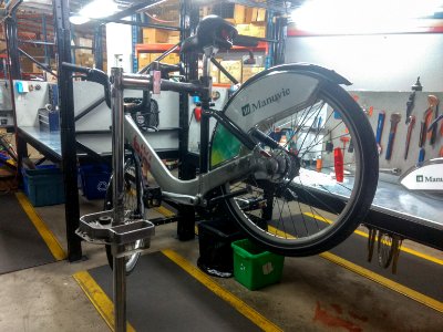 BIXI on a mechanic workstation at the depot