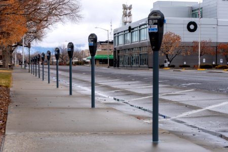 row of parknig meters at city hall photo