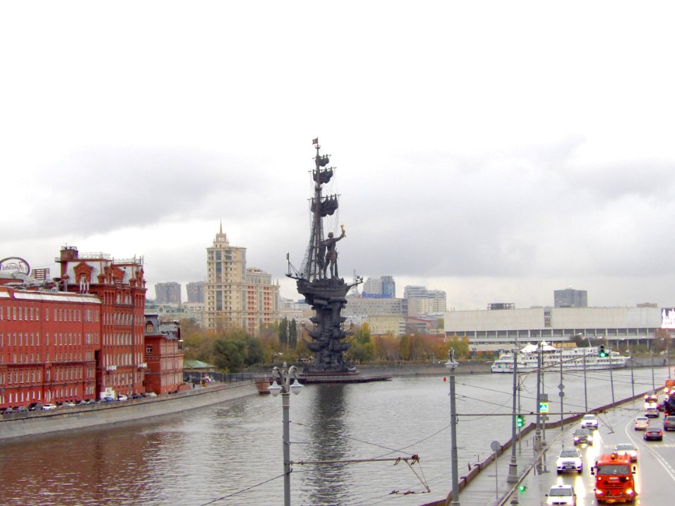 View from Cathedral of Christ the Savior.  A giant ship monument.