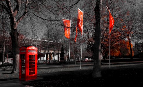 Red telephone box. photo