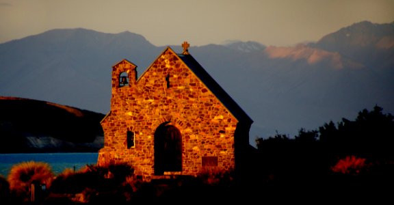 Sunset Church Lake Tekapo. NZ photo