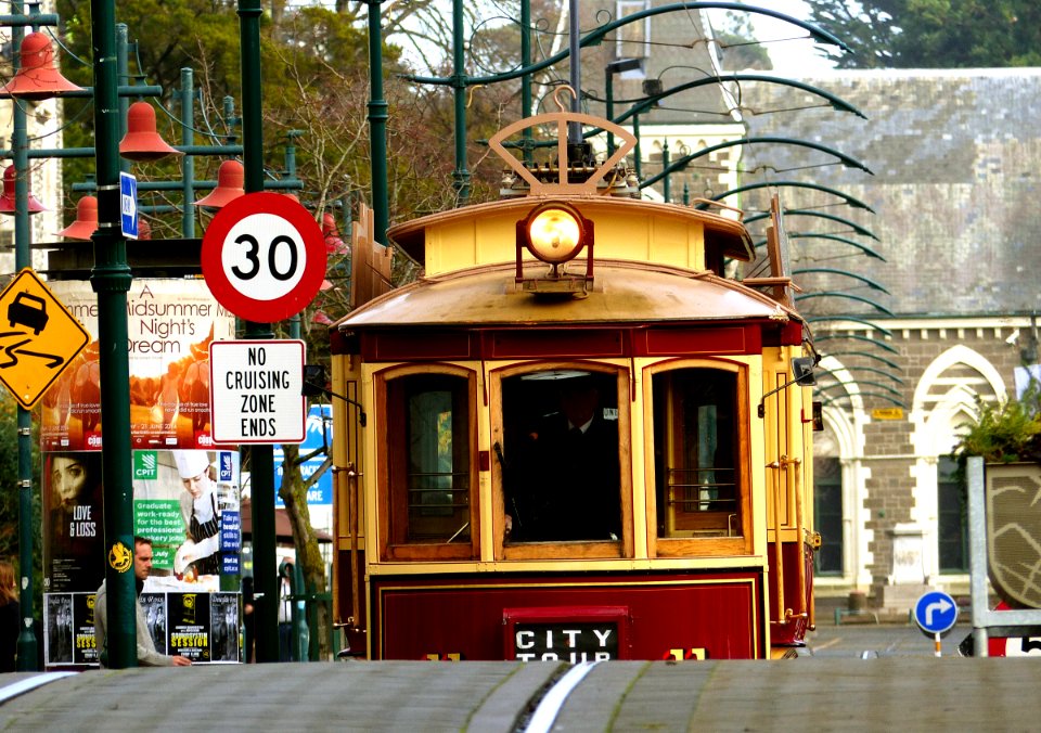 Approaching tram. Christchurch.
