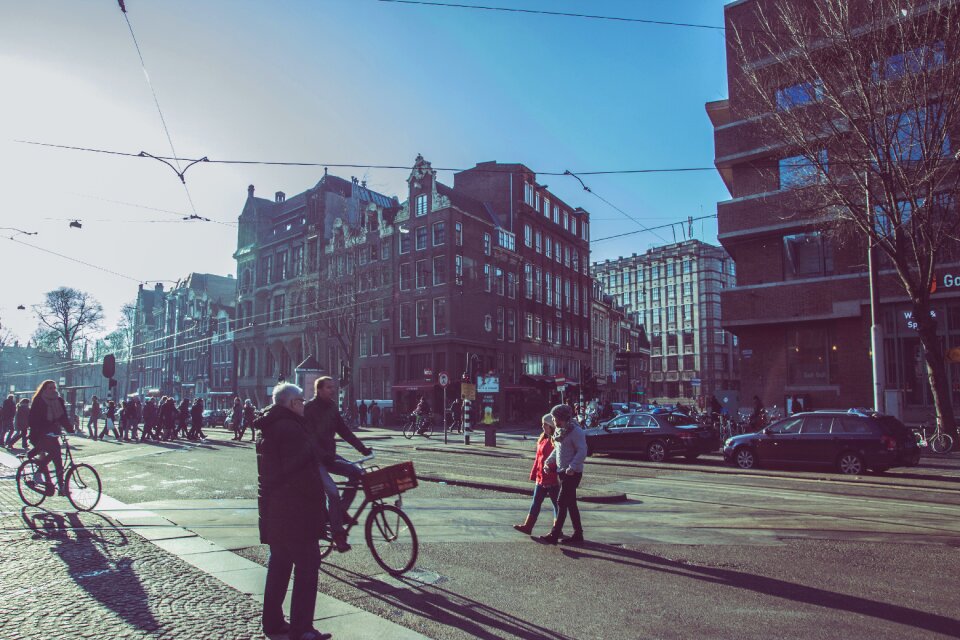 People pedestrians bikes