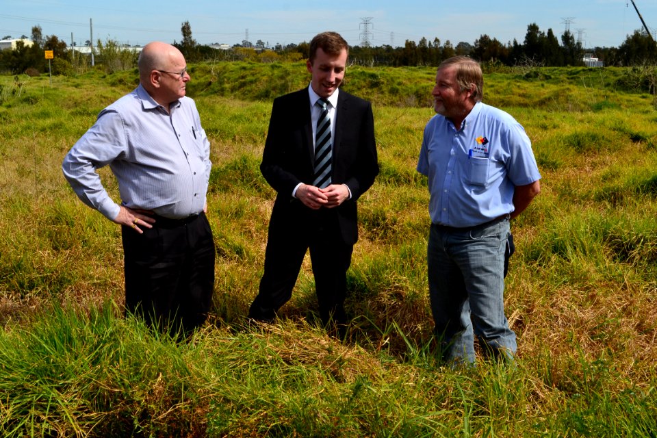 Holroyd City Council Mayor Ross Grove with John Perry and Councillor Greg Cummings announcing a new draft masterplan for Gipps Road and Hyland Road Parks in Greystanes