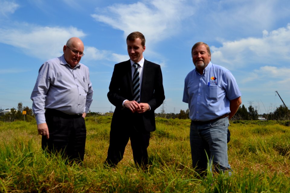 Holroyd City Council Mayor Ross Grove with John Perry and Councillor Greg Cummings announcing a new draft masterplan for Gipps Road and Hyland Road Parks in Greystanes