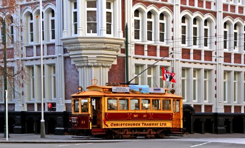 Tram passing Press Building photo