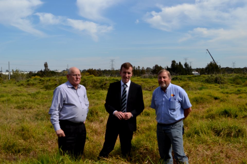 Holroyd City Council Mayor Ross Grove with John Perry and Councillor Greg Cummings announcing a new draft masterplan for Gipps Road and Hyland Road Parks in Greystanes