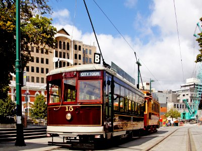 Tram 15: 'The Birney' Cathedral Square.Christchurch. photo