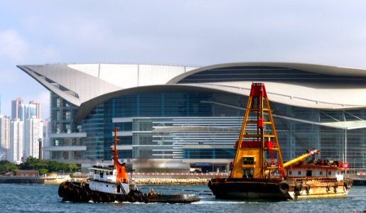 Lighter under tow. Hong Kong.