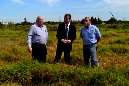 Holroyd City Council Mayor Ross Grove with John Perry and Councillor Greg Cummings announcing a new draft masterplan for Gipps Road and Hyland Road Parks in Greystanes