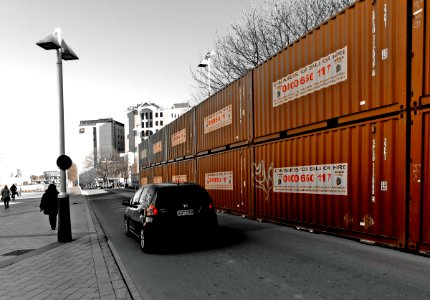 The container wall Cathedral Square Christchurch. photo