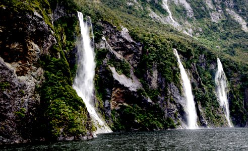 Waterfalls Milford Sound NZ photo