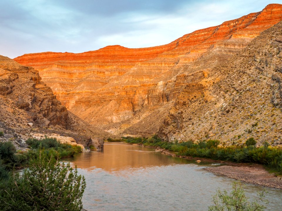 Colored strata within canyon wall