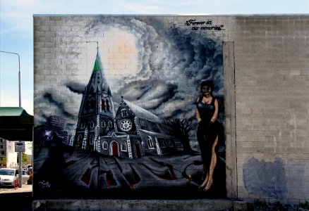 Mural of Christchurch Cathedral. photo