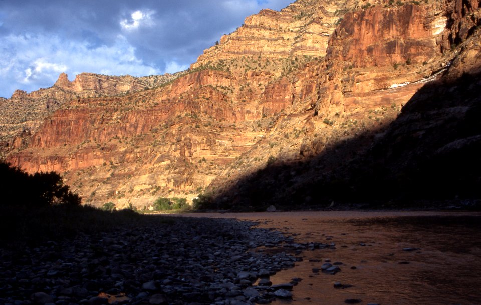 Shadows over river bank