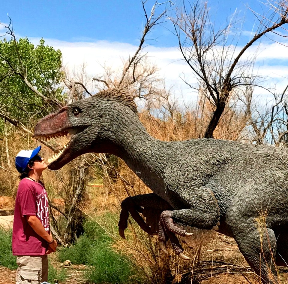 SLCSE camper Cooper and the Utah Raptor at Moab Giants