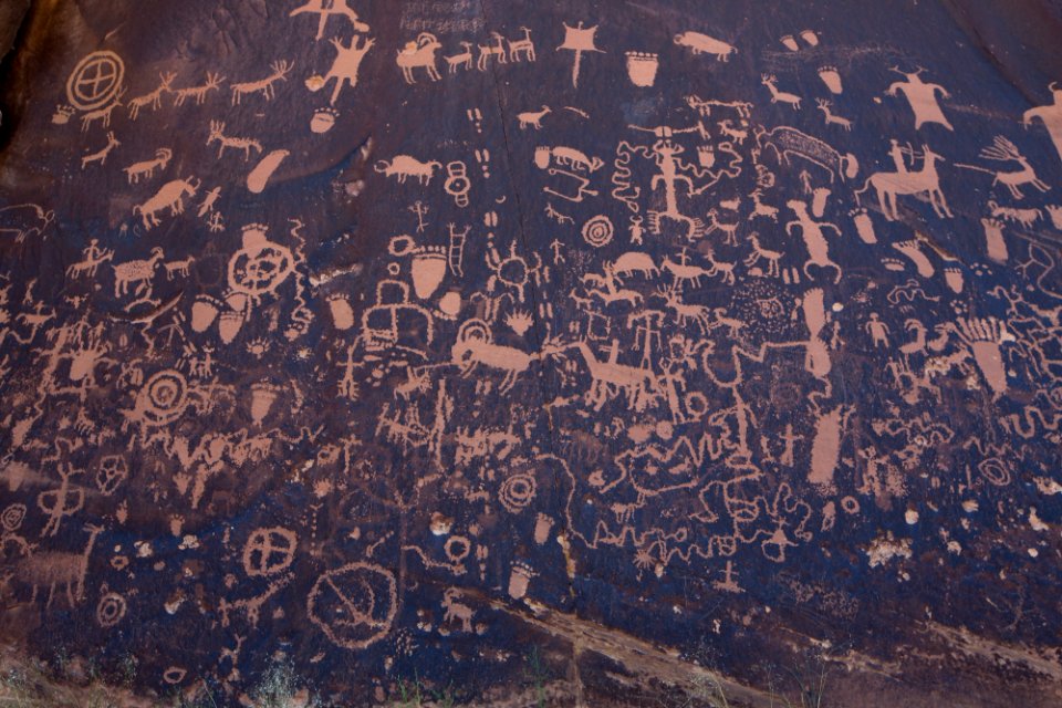 Close-up of petroglyphs on the rock