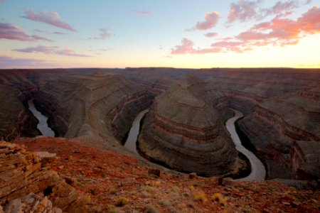 Meandering of river through canyon