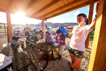Science teacher Dr. Sydney Strigham gives instructions for the day. Moab, UT. Photo by Eric Delphenich