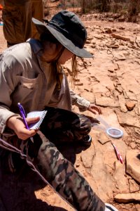 Preparing the tracks for photography. Moab, UT. Photo by Eric Delphenich