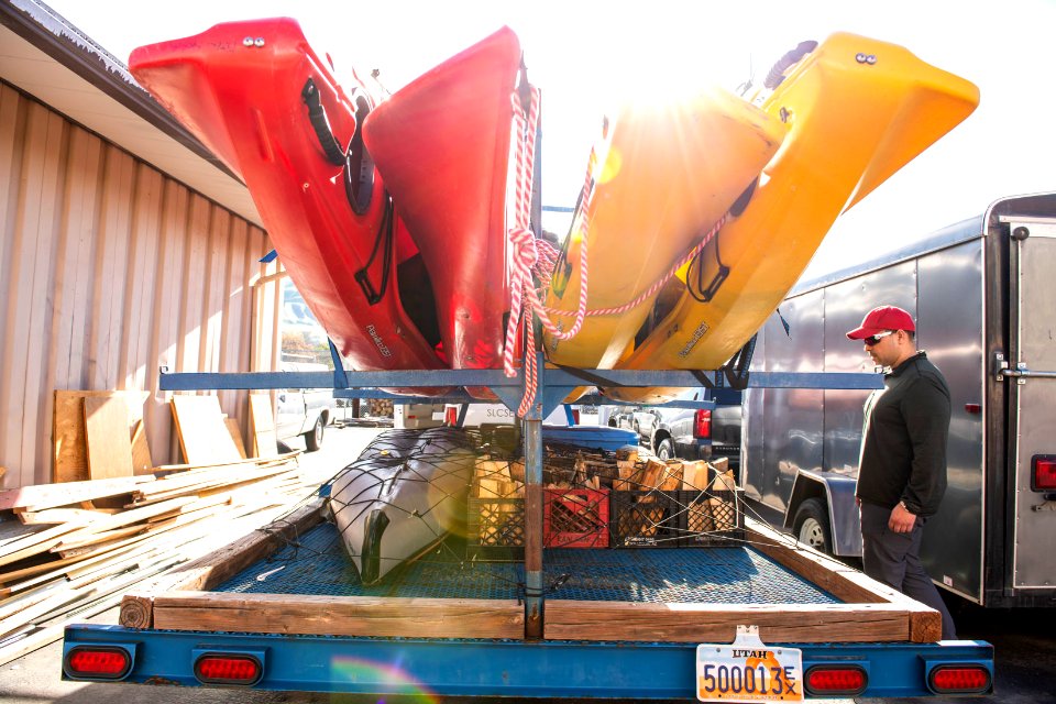 The students loaded up the camp trailer in preparation for a weeklong paleo camp. Salt Lake City, UT. Photo by Eric Delphenich