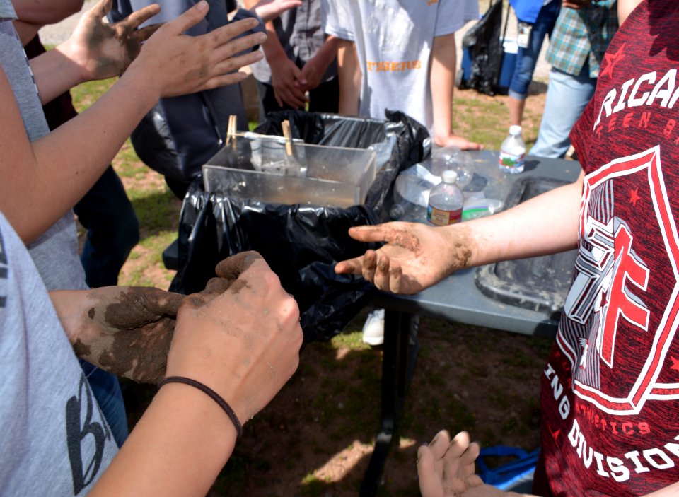 Students got their hands dirty at USBR's dam-building station. Flaming Gorge Dam, UT. Photo by Markel Baker, BLM UTSO