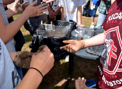 Students got their hands dirty at USBR's dam-building station. Flaming Gorge Dam, UT. Photo by Markel Baker, BLM UTSO