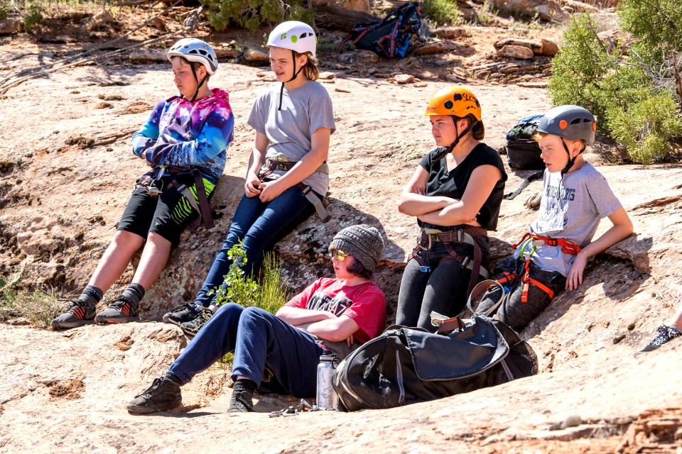 Students get ready to rapell. Moab, UT. Photo by Eric Delphenich