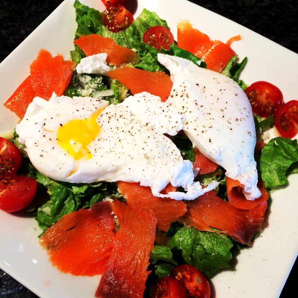 Salad egg poached eggs