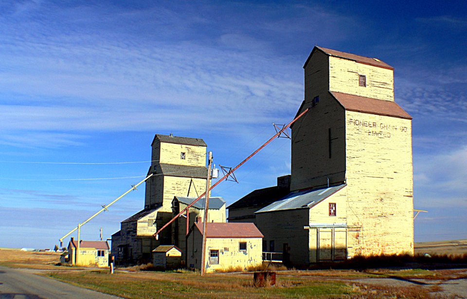 Grain elevators Mossleigh, Alberta.