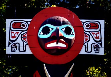 Totem poles and masks. photo