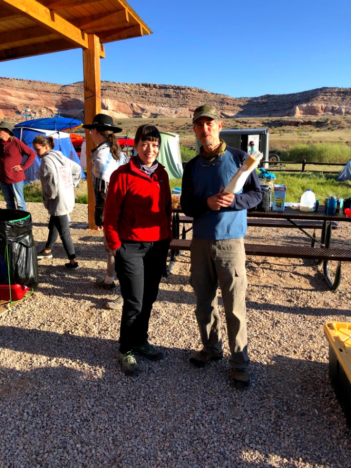 Teachers and camp bosses Dr. Sydney Strigham and Cavett Eaton at Dewey Bridge Campground. Moab, UT. Photo by BLM Utah
