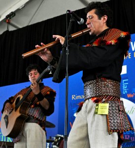 Gonzalo del Carpio Soria performs on flute with Roberto Sahonero Cuellar on bass guitar. photo