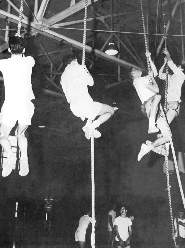 Mass rope climb, Towson High School, Towson, Maryland, 1961