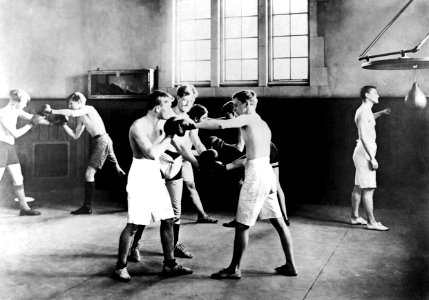 Boxing gym class from 100 years ago, University of Pennsylvania, Philadelphia, 1920