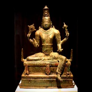 Vishnu  11th-14th Centuries, Chola Dynasty Copper Tamil Nadu, South India Folch Collection  Many of the devotional and sacred bronze sculptures of the Chola dynasty in southern India were made to be carried in processions. They were generally subjected to