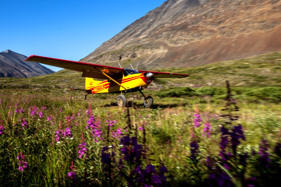 Taking off from Bremner Landing Strip