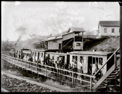 Miners' train at the Burwood Colliery Number Three Pit, NSW, 26 August 1898 photo