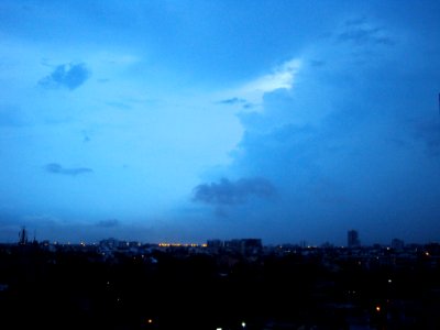 Blue storm clouds in the evening photo