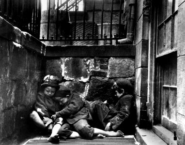 Children Sleeping on Mulberry Street (Street Arabs in Sleeping Quarters).  New York, NY, USA, c.1889.