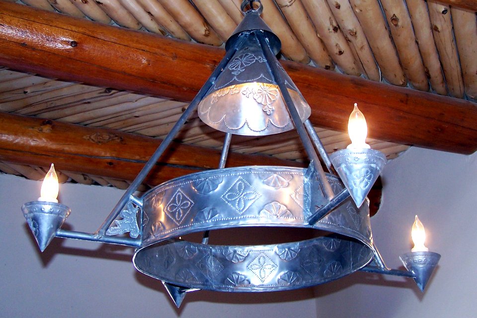 CCC Punched Tin Chandelier Painted Desert Inn NHL