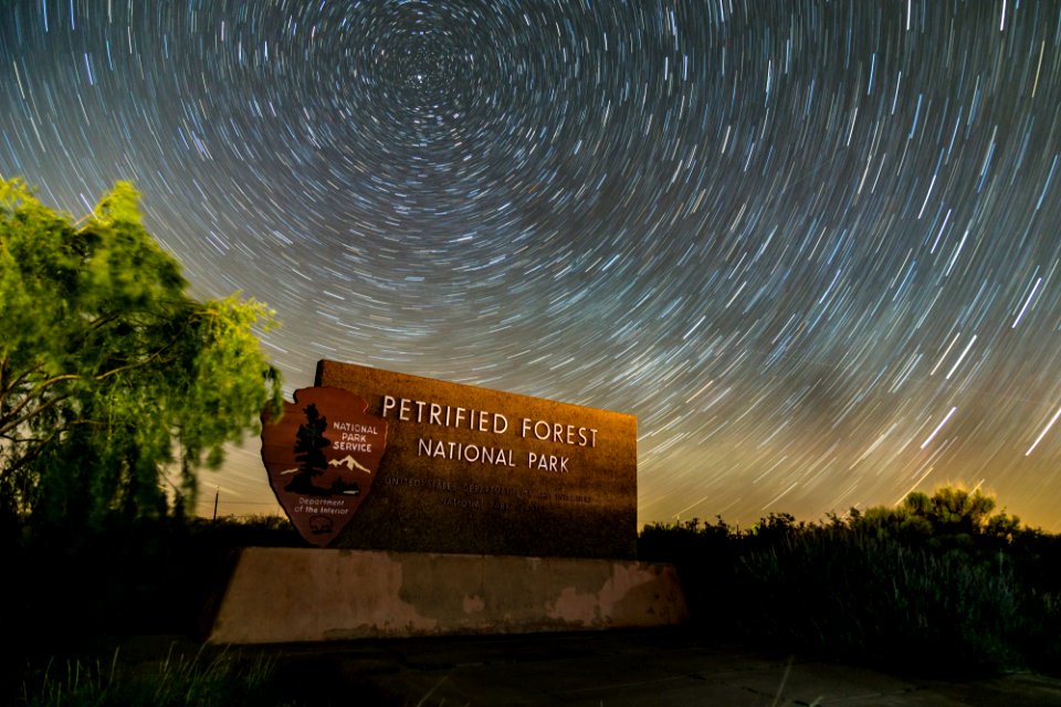 Entrance Sign 3 Trails Nightskies 052017 Night Sky with Stars NPS-Jacob Holgerson