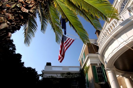 American Flag above the Entrance to the Home of FDR
