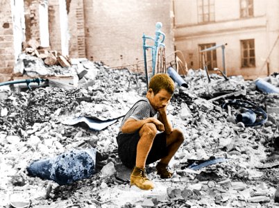 War and despair. (Colorized) photo