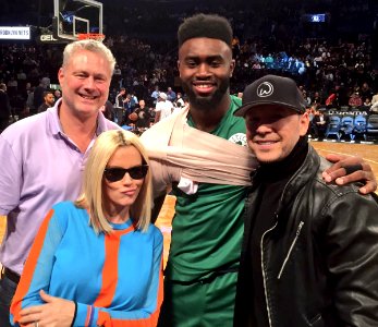 Donnie Wahlberg Jenny McCarthy Jaylen Brown at Celtics Game