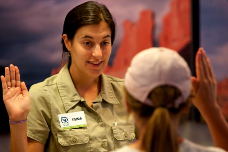 SCA Emma swears in a new junior ranger.