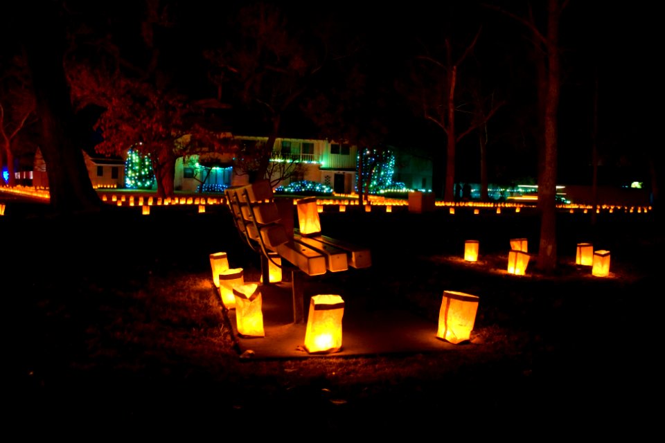 Luminarias and bench Forest Park