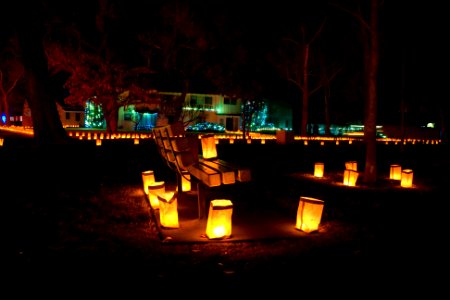 Luminarias and bench Forest Park